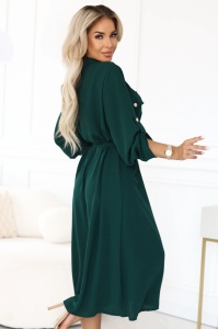 Rochie midi cu nasturi aurii și nodă - verde - Img 4