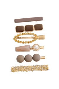 Set 6x agrafa de par cu perle faux si pietre, culoarea bej, theCasius.®