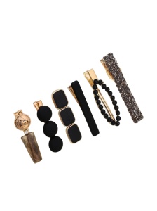 Set 6x agrafa de par cu perle faux si pietre, culoarea negru, theCasius.®