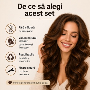 Set Bigudiuri Par Autoadezive cu Cleme, 12 Bucati, Pentru Volum si Bucle Naturale, Fara Caldura, Reutilizabile, Styling Rapid Acasa, Negru - Img 6