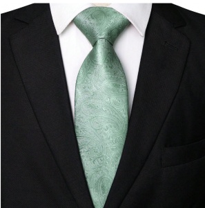 Set cravata barbati 5 piese, model abstract, satin tip matase, cu ac de cravata argintiu, batista, butoni si ac rever, ideal cadou, business si evenimente elegante, culoarea verde deschis - Img 4