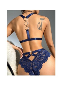 Set lenjerie intima sexy, format din chilot si sutien, material dantelat, marimea M, culoarea albastru, The Casius.® - Img 2