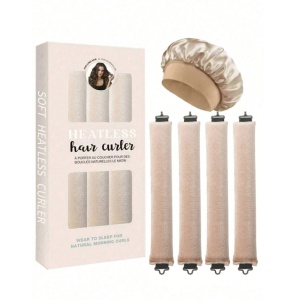 Set ondulator par fara caldura 4 piese + boneta de somn, bigudiuri si accesorii coafat pentru bucle, set coafare par fara caldura