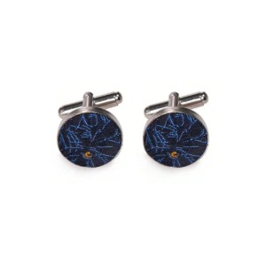 Set pentru barbati cu imprimeu floral, material satinat, include cravata, clema, batista, butoni si ac de rever, albastru cu insertii galbene - Img 6