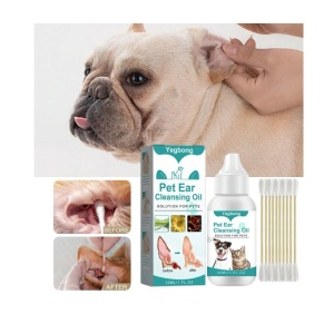Set pentru curatarea urechilor animalelor de companie, contine 1 cutie cu 30 ml ulei + 10 tampoane de bumbac, pentru curatare urechi pisici si caini - Img 3
