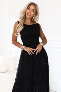 AVELINE Rochie maxi lungă din tul cu sclipici și decolteu rotund - negru - Img 4