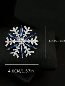 Brosa eleganta in forma de Fulg de nea, decorata cu pietre, accesoriu rafinat, culoarea argintiu si bleumarin - Img 3