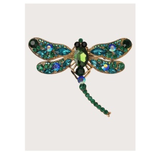 Brosa in forma de libelula, model Dragonfly, cu strasuri, culoarea verde smarald - Img 4