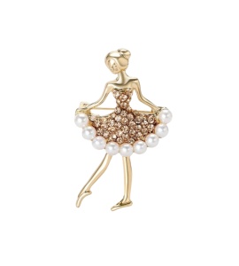 Brosa vintage, model Balerina cu perle faux, culoarea auriu
