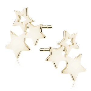 Cercei pentru copii tip surub din argint 925 placati cu aur 14K, model stele, 10 x 10 mm