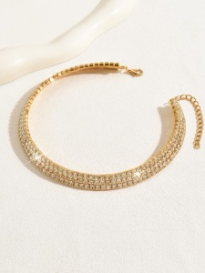 Choker fix cu strasuri, auriu, diametru 40-45 cm - Img 2