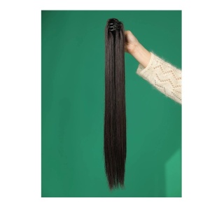 Coada de par extensie Ponytail, par drept, 60 cm, culoarea saten inchis - Img 5