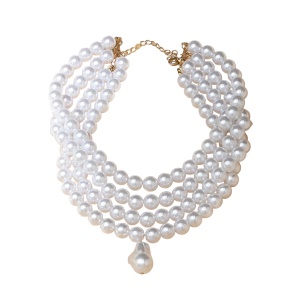 Colier choker din perle albe faux pentru femei, model la baza gatului cu pandantiv perla, model B, culoarea alb