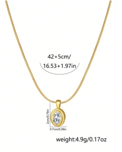 Colier damă din oțel inoxidabil cu pandantiv oval și zirconiu cubic, model elegant - Img 6