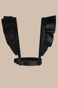 Curea tip ham vestimentar pentru dama cu volane, catarame metalice, culoarea negru - Img 5