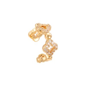 Ear cuff placat cu aur, 15 mm, model trifoi cu zirconiu - Img 3