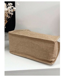 Geanta tote din material de in cu portofel, model Pisica neagra cu ceasca de cafea, 30x34x15x14 cm, culoarea bej - Img 3