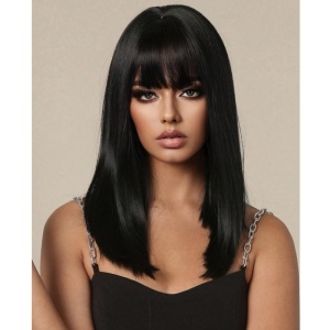 Peruca pentru femei, par drept de lungime medie, 45 cm, culoarea brunet - Img 5