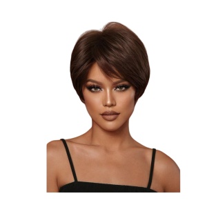Peruca pentru femei, par scurt bob, cu breton, imita parul natural, culoarea saten inchis, lungime 25 cm, The Casius.®