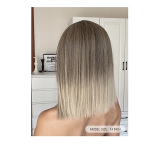 Peruca pentru femei, par scurt drept, cu breton, imita parul natural, culoarea blond ombre, lungime 36 cm - Img 4