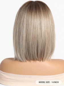 Peruca pentru femei, tunsoare par scurt bob, cu breton, lungime 30.5 cm, culoarea blond cenusiu cu radacini inchise - Img 6