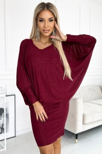 Rochie tip liliac cu decolteu - culoare VISINIU cu sclipici