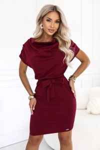 ROXI Rochie confortabilă cu fustă asimetrică și curea - bordo