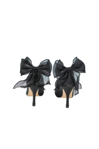 Set 2x Accesorii din plasa pentru pantofi, funde detasabile, potrivite pentru orice tip de toc, culoare negru, The Casius.®