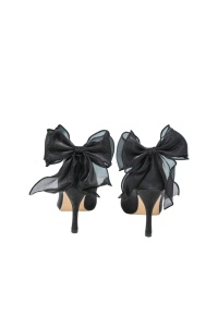 Set 2x Accesorii din plasa pentru pantofi, funde detasabile, potrivite pentru orice tip de toc, culoare negru, The Casius.® - Img 2