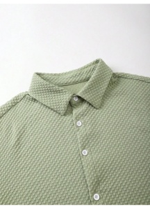 Set barbati vara camasa maneca scurta, inchidere cu nasturi si pantaloni scurti cu buzunare oblice, uni, verde - Img 5