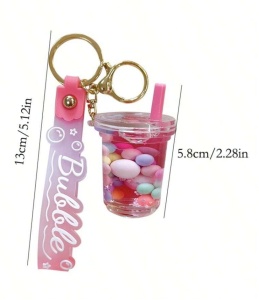 Breloc pentru chei model pahar Bubble Tea, potrivit pentru cadou sau suvenir, culoarea roz, theCasius.® - Img 3
