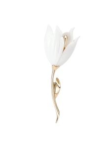 Brosă decorativă, The Casius, model floare Lalea, alb, 7.3x3.3cm