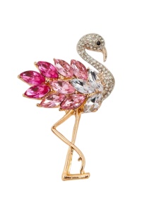 Brosă Flamingo cu strasuri, The Casius, roz și auriu, 5.7 cm