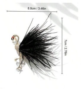 Brosa model Flamingo cu pene si strasuri, 7 x 8.8 cm, culoarea negru si auriu - Img 4