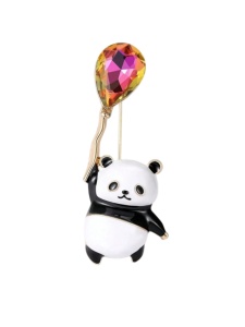 Brosa model Panda cu balon, 4.7 x 1.9 cm, culoarea alb si negru