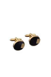 Butoni pentru camasa, design cu linii in relief, aspect elegant, dimensiune 1.8x1.8 cm, culoarea negru si auriu