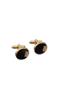 Butoni pentru camasa, design cu linii in relief, aspect elegant, dimensiune 1.8x1.8 cm, culoarea negru si auriu - Img 2