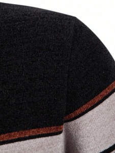 Cardigan pentru barbati captusit, cu fermoar, model in dungi, culoarea negru gri maro - Img 5