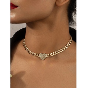 Choker tip colier pentru femei, model la baza gatului cu pandantiv inimioara, culoarea auriu - Img 6