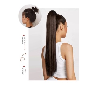 Coada de par extensie Ponytail, par drept, 60 cm, culoarea saten inchis - Img 2