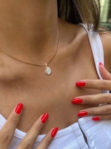 Colier damă din oțel inoxidabil cu pandantiv oval și zirconiu cubic, model elegant - Img 3
