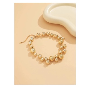 Colier tip choker format din bile mari, diametru 40+7 cm, culoarea auriu - Img 5