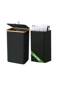 Cos de reciclare din material textil pentru sticla, plastic si deseuri, 100L, cu capac rabatabil si punga interioara reutilizabila, culoarea negru, theCasius.® - Img 2