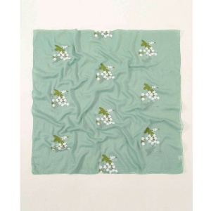 Esarfa subtire din materiale premium, model cu flori cusute, culoarea verde menta - Img 3