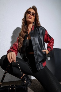 Geaca Dama Bomber din Piele Ecologica, Model cu Umar Cazut, Stil Casual Modern - Img 4