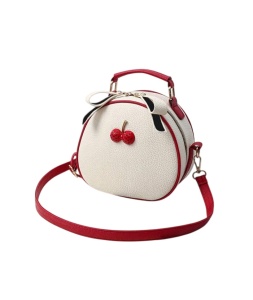 Geanta de mana rotunda Mini Cherry, crossbody, cu maner superior, dimensiuni 20x20x9 cm, culoarea alb si rosu - Img 6