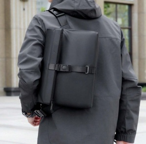 Geanta de umar barbati tip crossbody, multifunctionala, ideala pentru utilizare zilnica, 33 x 8 x 24 cm, culoarea negru - Img 4