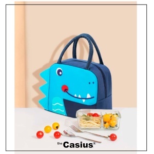 Geanta pentru pranz cu desene model dinozaur, culoarea albastru