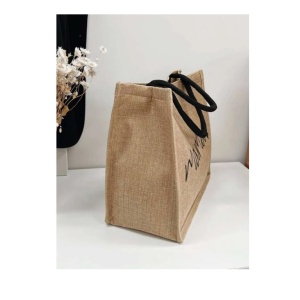 Geanta tote din material de in cu portofel, model Mama, 30x34x15x14 cm, culoarea bej - Img 4