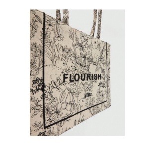 Geanta tote, material exterior textil, design floral vintage Flourish, 41x15x32 cm, culoarea bej gri - Img 5